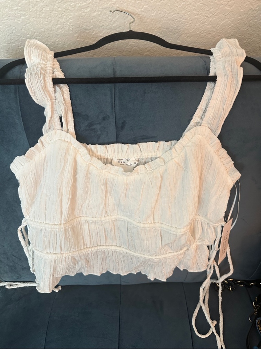 Smocked White Tie-Side Crop Top